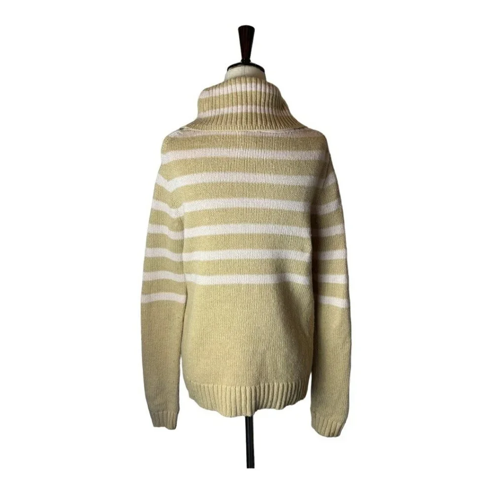 J. Crew Tan And Pink Wool Blend‎ Striped Turtleneck Pullover Sweater Size S